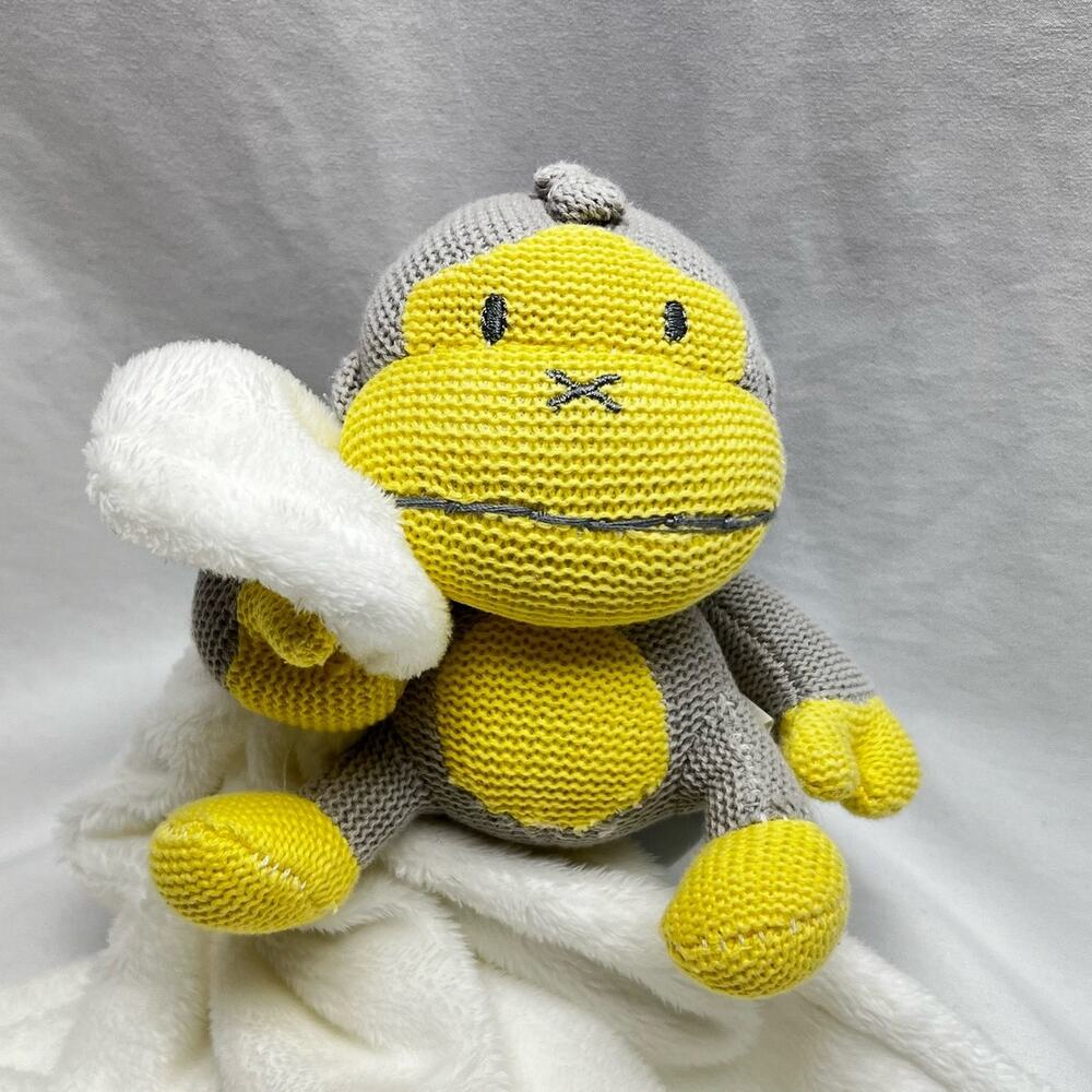 Baby Bum Lovey Knitted Sock Monkey Gray & Yellow Plush Fleece Blankie